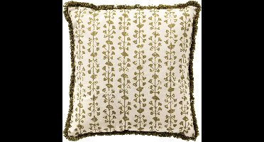 Dutch Decor FRANCINE - sierkussen 45x45 cm - 100% katoen - bladmotief en franjes - Green Moss - groen - Inclusief binnenkussen - Luxe kussens voor woonkamer & bank