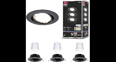 LED-inbouwlamp Smart Home Zigbee 3.0 Base Coin Basisset zwenkbaar rond 90mm 20° Coin 3x4,9W 3x430lm 230V dimbaar 3000K Zwart mat