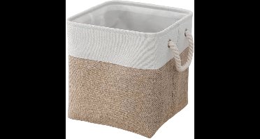 1 Stuk 33 x 33 x 33 cm Opbergdoos – Stoffen Kubusmanden met Touwgrepen, Opvouwbare Opbergkubussen voor Organisatie – Opbergmanden voor de Kinderkamer - Wit en Kaki