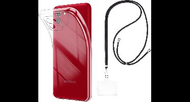 Set met hoesje en nekband voor Samsung Galaxy a03 - Flexibele, transparante TPU-bescherming, verstelbare universele nekband voor mobiele telefoons, zwarte nekband, transparante draagriem van Phonillico®