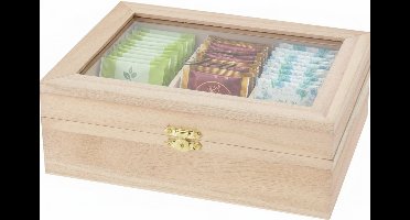 Cookinglife Theedoos - Theekist 6 Vakken - Tea Box Paulownia Hout - Naturel - Stijlvol Overzichtelijk - 21 x 16 x 7.5 cm