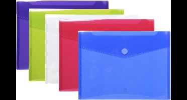 Exacompta 10x Pak van 5 Envelop tassen - PP met klittenband sluiting - A4 - Geassorteerd - 56420E