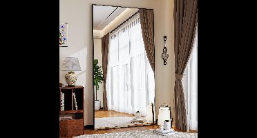 Grote Staande Spiegel – Full-Length Spiegel – Wandspiegel – Vloerspiegel – Make-up Spiegel – Minimalistisch Aluminium Frame – 89 x 198 cm – Stevig En Krasbestendig Glas