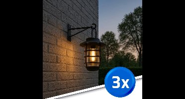 Solar wandlamp 'Sting' - Voordeelset 3 stuks - Trendy zwart - Metaal - Met schemersensor - Tuinverlichting - Buitenlampen zonne-energie