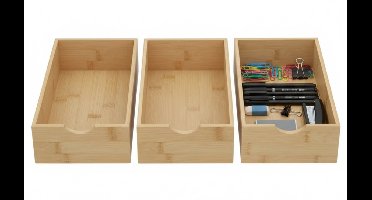 Gerimport Lade organizer - 3x - bamboe hout - 15 x 30 x 7 cm - bakje - kast sorteerbakje