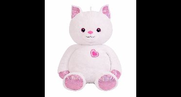 XXL Pluche Kat 72 cm Hoog – Grote Zachte Knuffel kat in wit Roze met Hartje – Superzacht Teddybeer