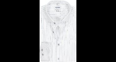 OLYMP Level 5 body fit overhemd - mouwlengte 7 - popeline - lichtblauw met wit gestreept - Strijkvriendelijk - Boordmaat: 42