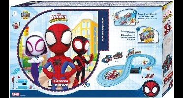 Carrera FIRST Racebaan - Spiderman Speelgoed - Spidey Amazing Friends - It's Spidey Time! - Spidey vs. Spin Auto - 2,4m - 10 onderdelen