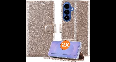 Hoesje geschikt voor Samsung Galaxy S26 5G hoesje Goud pasjeshouder telefoon hoes - Met screenprotector tempered glass voor Galaxy S26 5G - 2x