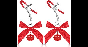 Oneay Tepelklemmen Set 2 Stuks – Verstelbare RVS Tepelklemmen met Ketting en Bel – Lichaamsaccessoire voor Volwassenen en Koppels – Rood