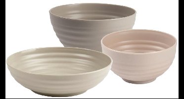 Plasticforte onbreekbaar servies kommetjes - beige - kunststof - 13 x 7 cm - 15 x 8 cm - 19 x 5 cm - 12x stuks - Camping - Keuken