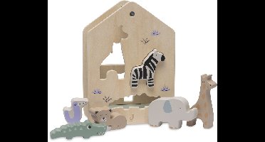 Jollein - Houten Sorteerstoof - Jungle Jambo - Vormenstoof - 6 Jungle Diertjes - 100% FSC