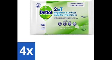 Dettol - Reinigingsdoekjes - 2-in-1 Reiniging & Desinfectie - On the Go - 12 Doekjes - Voordeelverpakking - 4 stuks