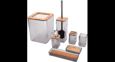 JGS Premium - Bamboe badkameraccessoireset 7-delig - Zeepkist Tandenborstelhouder - Thuishotel - Complete badkamerset - Toiletborstelhouder - Grijs
