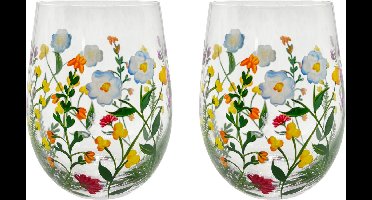 Livellara Milano Flora "Meadowsweet" een set van 2 tumbler/mocktail glazen - handbeschilderd met weidebloemetjes