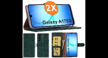Hoesje geschikt voor Samsung Galaxy A17 5G hoesje Groen pasjeshouder telefoon hoes - Met screenprotector tempered glass voor Galaxy A17 5G - 2x