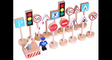 Houten speelgoed verkeersborden - 16 stuks - Open einde speelgoed - Educatief montessori speelgoed - Grapat en Grimms style