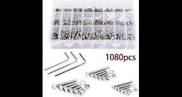 Schroefset van 1080 stuks M2, M3, M4 - met zeskantmoeren en sluitringen - lenskopschroeven - schroefdraadschroeven - Schroeven Set