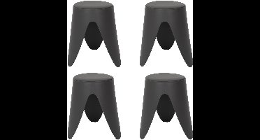 Home Deco Factory Stapelbaar zit krukje Gala - 4x - kunststof - antraciet - D30 x H46 cm - extra stoelen - binnen/buiten