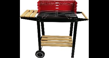 BBQ Collection - Houtskoolbarbecue - Wielen - Verstelbaar Rooster - Windscherm - Zijtafel - Zwart - Rood