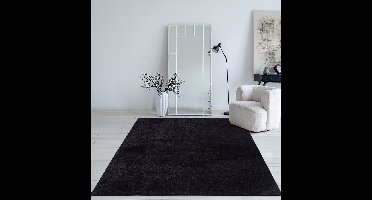 Mia’s Teppiche Taos – superzacht kortflor vloerkleed met antislip rug, wasbaar, zwart, 120 cm rond