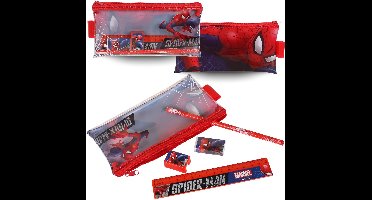 MARVEL Spider Man Transparant PENNENETUI met rits MET UITRUSTING, zakje voor jongens, SCHOOLSET
