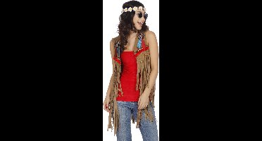 Wilbers & Wilbers - Indiaan Kostuum - Bruin Hippie Vestje Indiaan Missouri Vrouw - Bruin - Maat 40 - Carnavalskleding - Verkleedkleding