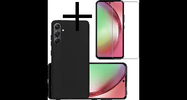 Hoesje - Met Screenprotector - Geschikt voor Samsung Galaxy A54 - Sterk & Shockproof - Back Cover - Siliconen Case - Telefoon Hoes - Zwart