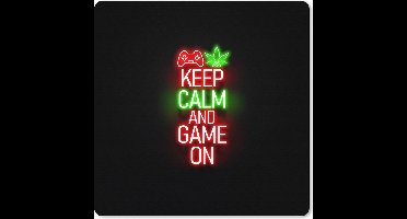 Muismat XXL 40x40 cm - Bureau onderlegger - Bureau mat Gaming - Neon - Keep calm and game on - Rood - Tekst - Bureaumat - Gaming mousepad xl - Bureaulegger groot - Computer deskmat - Geschikt voor Gaming Muis en Gaming PC set-up