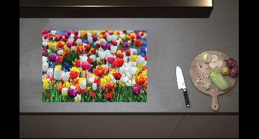 Inductieplaat Beschermer - Gemixt Bloemenveld van Verschillende Rozen - 70x52 cm - 2 mm Dik - Inductie Beschermer van Vinyl