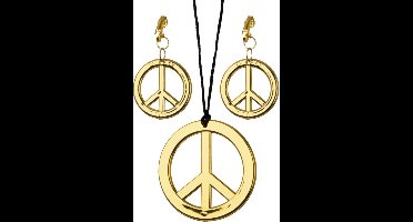 Hippie set - Peace - Ketting plus 2 oorclips - Goudkleurig