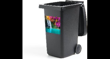 Container sticker Waterval - Bomen - Roze - Bruin - Natuur - 40x40 cm - Kliko sticker