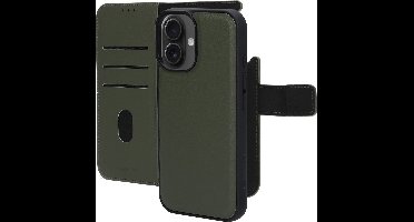 Mobiparts hoesje geschikt voor Apple iPhone 16 - Wallet 2-in-1 Boekhoesje - MagSafe - Echt Leder - Uitneembare Case - Sterke Magneet Sluiting - Contactloos betalen - Groen