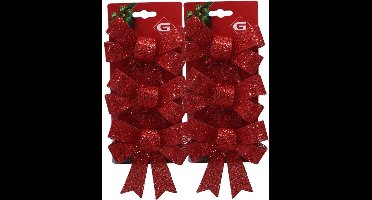 Gerimport kerstornamenten strikken - 6x st- rood - 6x13 cm - kerstboomstrikjes - kerstversiering