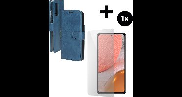 Mobiparts Classic Wallet hoesje geschikt voor Samsung Galaxy A72 (2021) 4G met 1 Screenprotector van Gehard Glas - Blauw