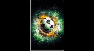 Poster 20x30 cm - Bal - Voetbal - Groen - Oranje - Rook - Posters - Wanddecoratie tienerkamer - Kamer decoratie voor tieners - Tiener jeugdkamer accessoires