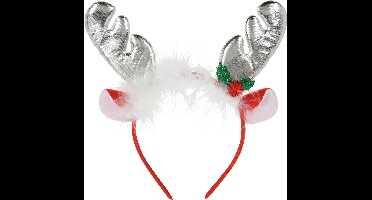 Home & styling Kerst diadeem/haarband - rendier gewei met oren - zilver - polyester