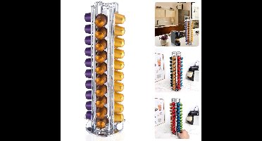 Nespresso Capsulehouder voor Koffiecups - Draaibaar - Geschikt voor 42 Cups - Metaal - Zilver - Inclusief EBOOK