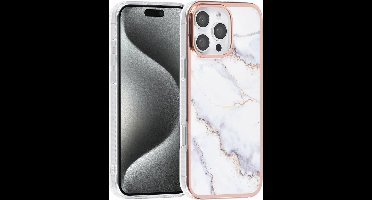 TUNIQ telefoonhoesje voor Apple iPhone 16 Pro Max - Siliconen backcover - Marmer wit