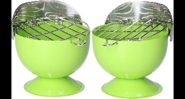 Excellent Houseware Asbak - Set van 2x stuks - in BBQ vorm - metaal - 12 cm - groen - voor binnen / buiten