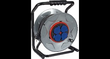 Perel Professionele kabelhaspel, gebruik binnen- en buitenshuis, spatwaterdicht (IP44), 4 stopcontacten met penaarde, anti-twist-systeem, thermische beveiliging, kabellengte 40 m, 3G2.5, grijs/zwart