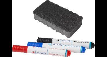 Magnetische whiteboard accessoires set - bordenwisser met 3x markers/stiften - school - kantoor - thuis