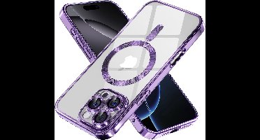 Hoesje Geschikt voor iPhone 16 Pro Magsafe hoes - Lens beschermer – backcover – Transparant/Paars