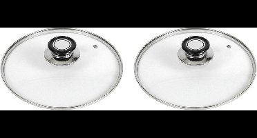 Gerimport Universele glazen pannendeksel - 2x stuks - D22 cm - voor pannen van 22 cm - stoomgaatje
