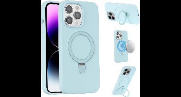 Geschikt voor iPhone 15 Pro Hoesje Met Magnetische Standaard - Telefoonhoesje - Backcase Cover - Backcover Case - Magnetisch Hoesje 15 Pro - Hoesje Met Standaard - Blauw