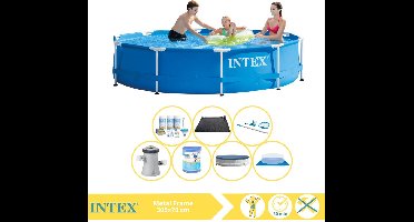 Intex Metal Frame Zwembad - Opzetzwembad - 305x76 cm - Inclusief Afdekzeil, Onderhoudspakket, Filter, Grondzeil, Onderhoudsset en Solar Mat
