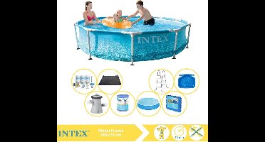 Intex Metal Frame Zwembad - Opzetzwembad - 305x76 cm - Inclusief Solarzeil, Onderhoudspakket, Zwembadpomp, Filter, Solar Mat, Trap, Voetenbad en Zwembadtegels