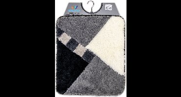 Wicotex - Bidetmat - WC mat - Toiletmat Zwart Wit Grijs schuin geblokt - Badmat - Antislip onderkant - Afmeting 50x60cm