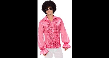 Smiffys - 60s Ruffled Kostuum Blouse - M - Roze