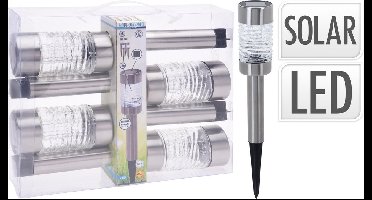 Pro Garden Buitenspot Pin Solar Led 39 Cm Staal Zilver 4 Stuks